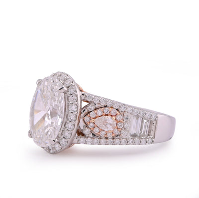 14K White Gold Oval 3.0CT Centre Solitaire Round/Baguette/Pear Lab Diamond 4.03TC Women Ring - Elite Jewelers - Rings