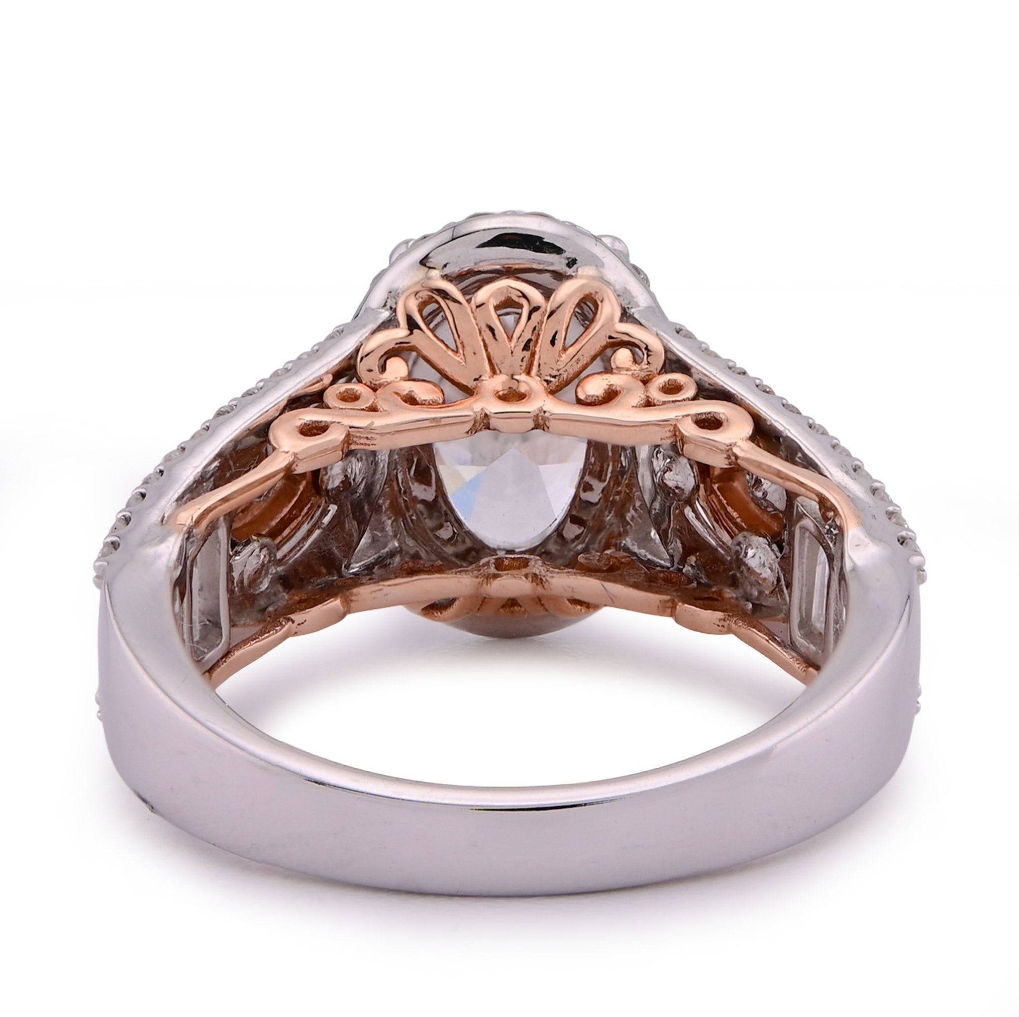 14K White Gold Oval 3.0CT Centre Solitaire Round/Baguette/Pear Lab Diamond 4.03TC Women Ring - Elite Jewelers - Rings