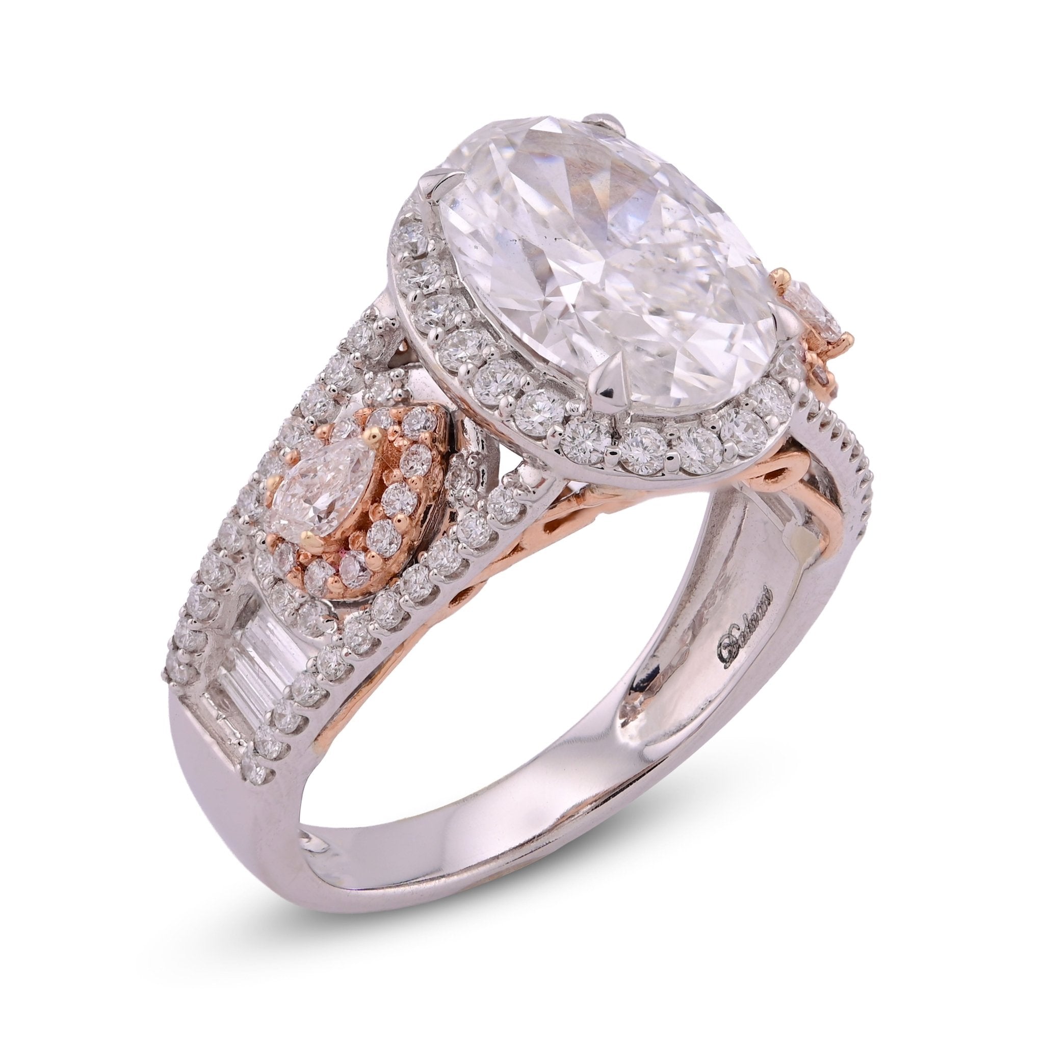 14K White Gold Oval 3.0CT Centre Solitaire Round/Baguette/Pear Lab Diamond 4.03TC Women Ring - Elite Jewelers - Rings