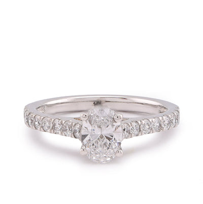 14K White Gold Oval Solitaire Centre 1.25CT Lab Diamond Women Ring - Elite Jewelers-Rings