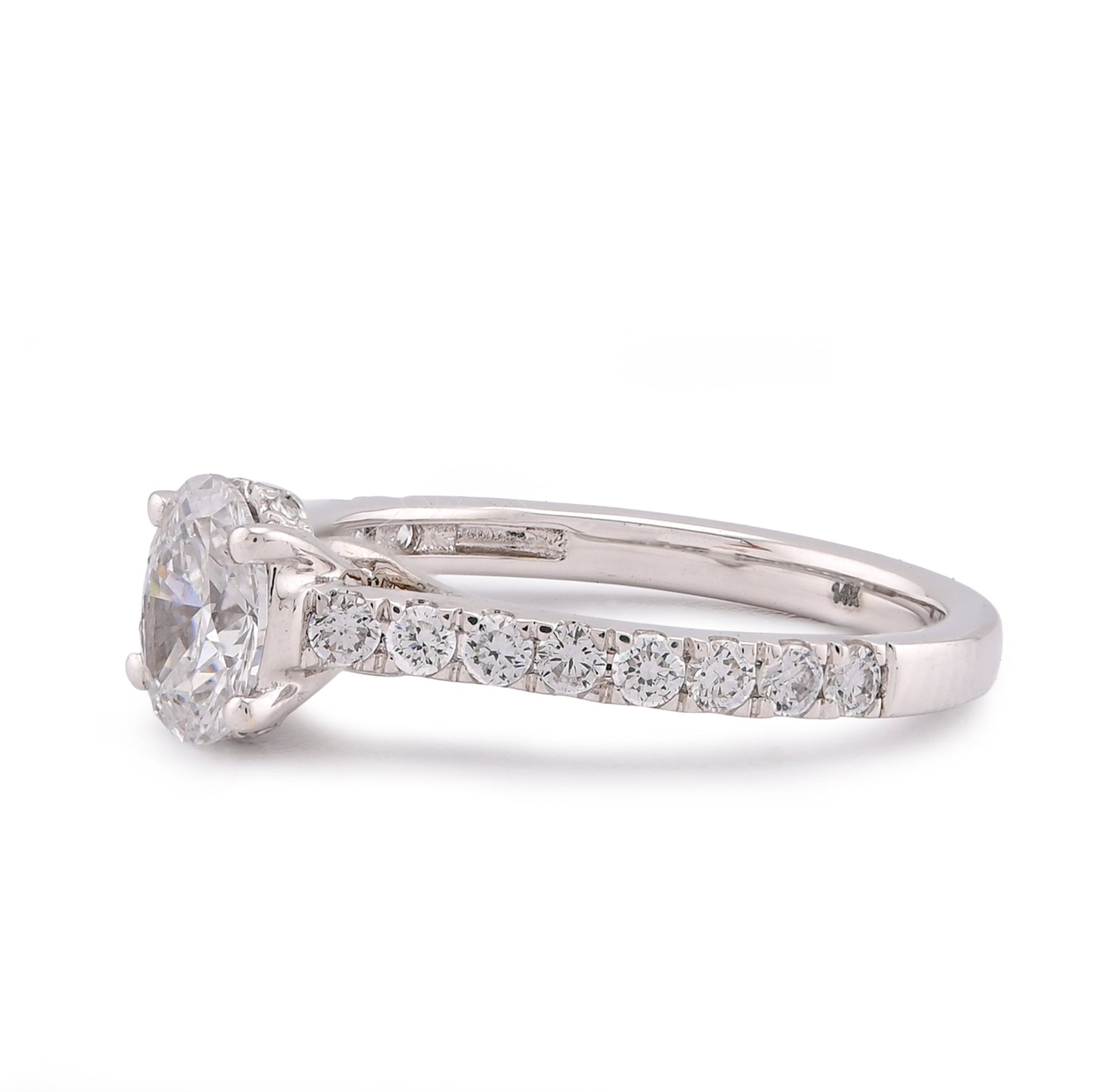 14K White Gold Oval Solitaire Centre 1.25CT Lab Diamond Women Ring - Elite Jewelers-Rings