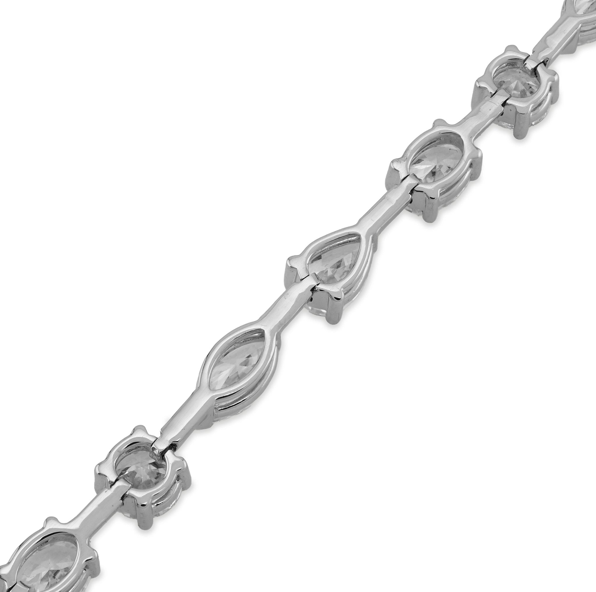 14K White Gold Oval/Marquise/Tera drop/Round Solitaire Diamond Bracelet 7" Men Women - Elite Jewelers - Bracelets