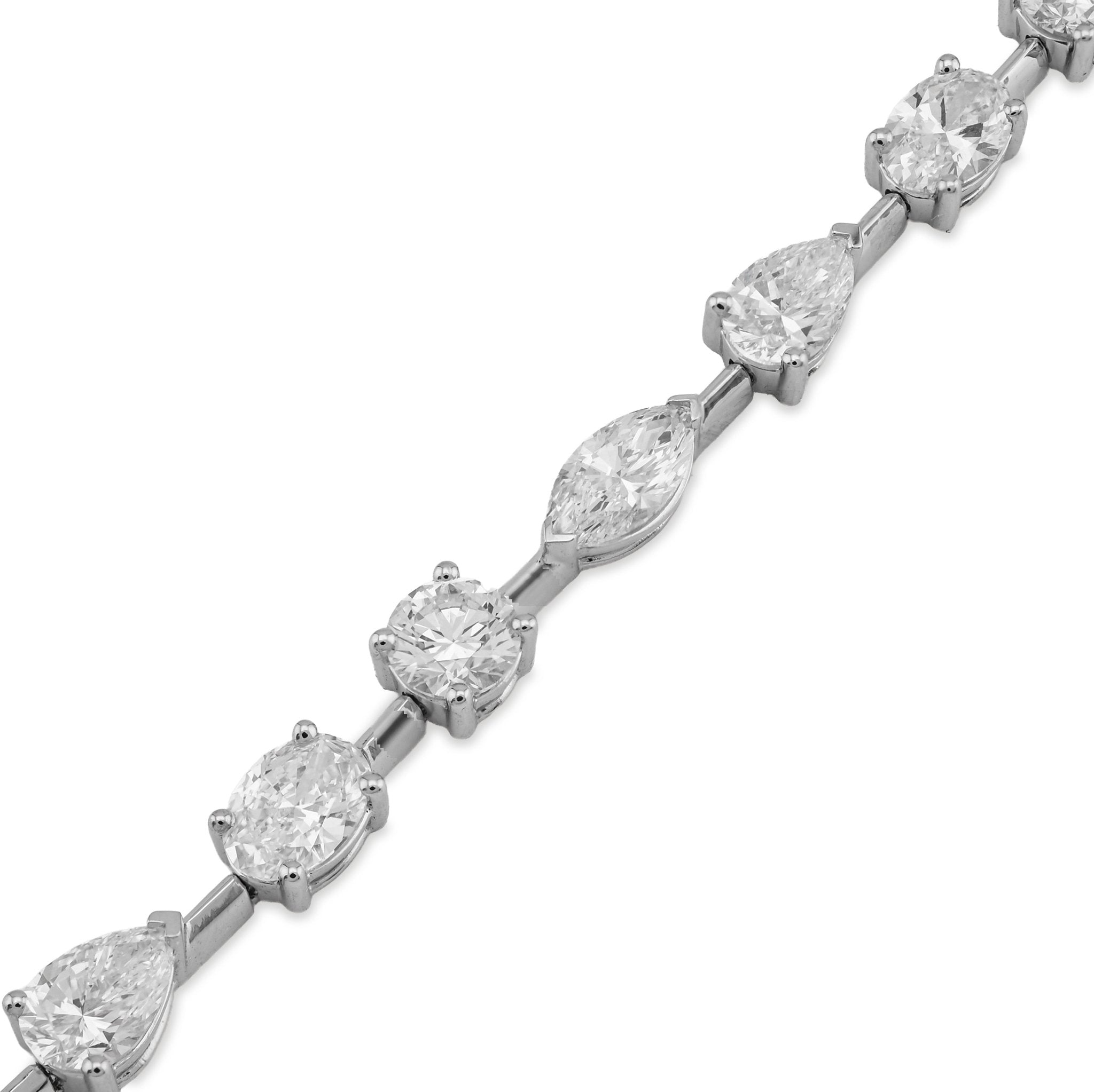 14K White Gold Oval/Marquise/Tera drop/Round Solitaire Diamond Bracelet 7" Men Women - Elite Jewelers - Bracelets
