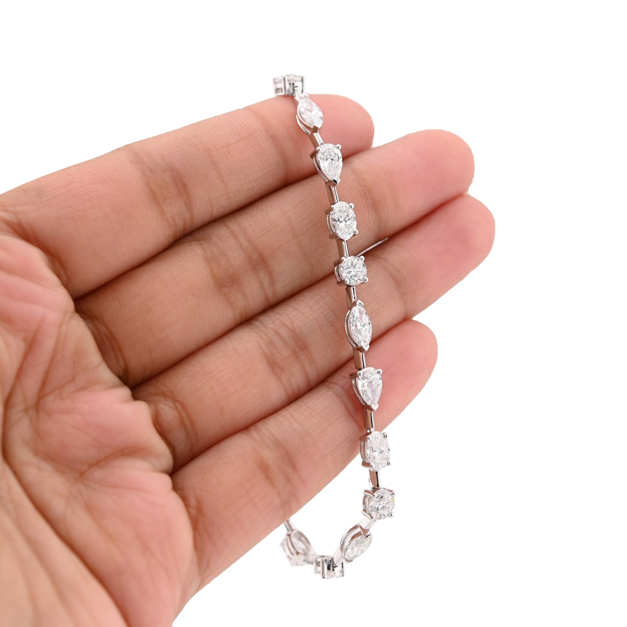 14K White Gold Oval/Marquise/Tera drop/Round Solitaire Diamond Bracelet 7" Men Women - Elite Jewelers - Bracelets
