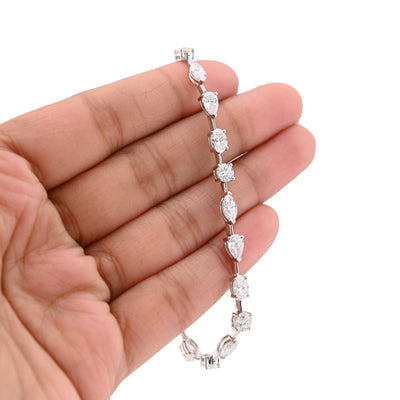 14K White Gold Oval/Marquise/Tera drop/Round Solitaire Diamond Bracelet 7" Men Women - Elite Jewelers - Bracelets