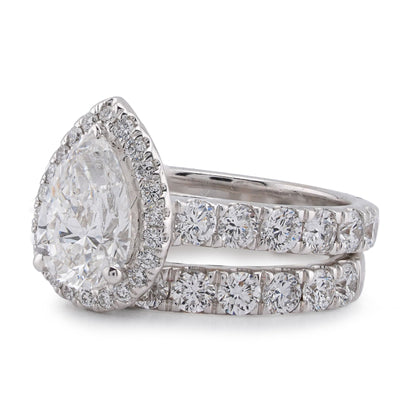 14K White Gold Pear Centre Solitaire Halo 4.35CT Lab Diamond Women Ring with Band - Elite Jewelers-Rings