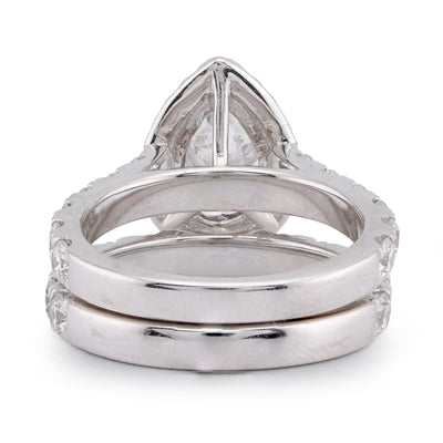 14K White Gold Pear Centre Solitaire Halo 4.35CT Lab Diamond Women Ring with Band - Elite Jewelers-Rings