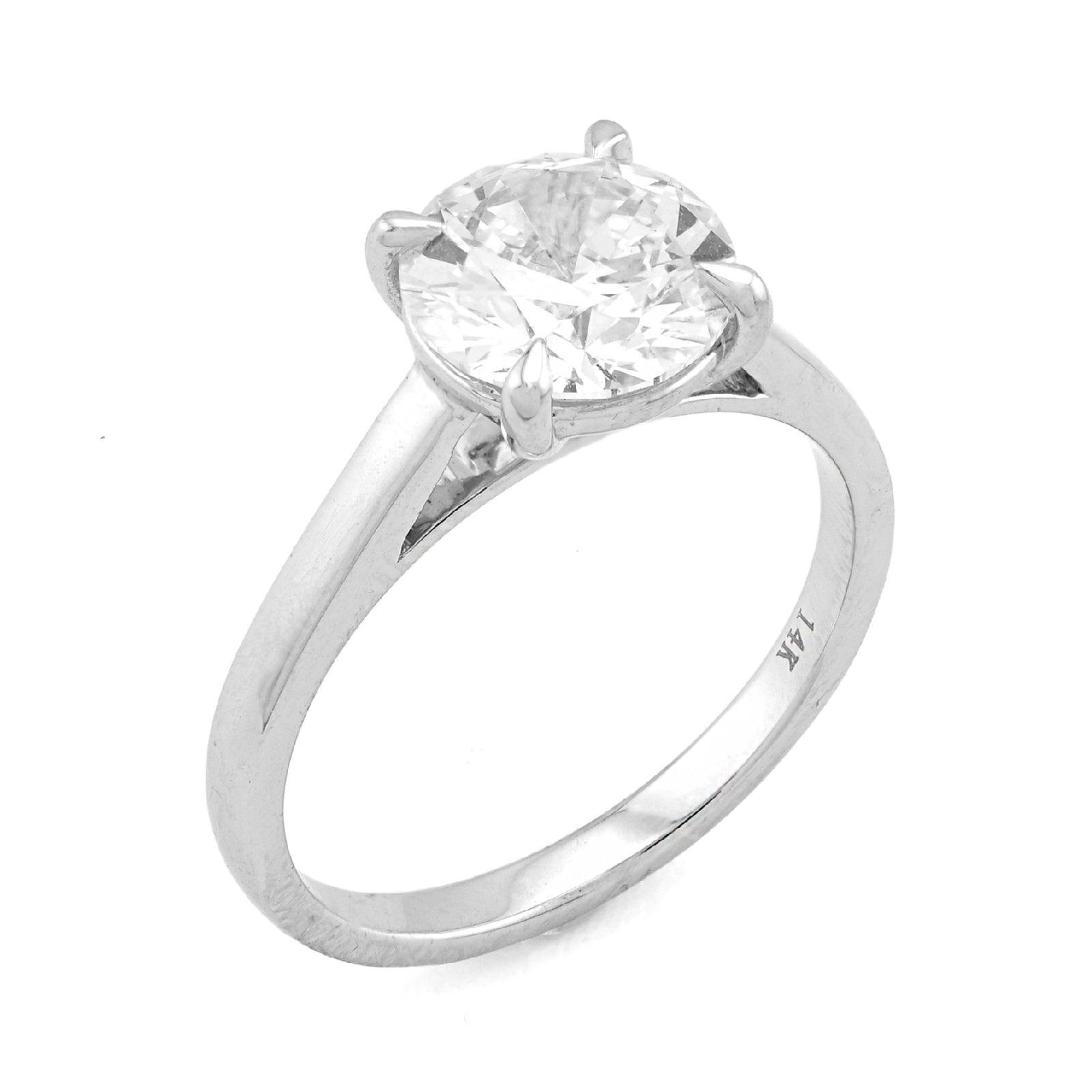 14K White Gold Round 2.01CT Centre Solitaire Lab Diamond Women Ring - Elite Jewelers - Rings