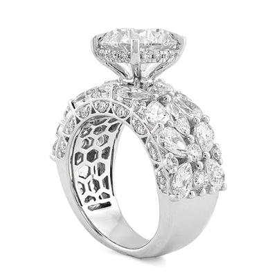 14K White Gold Round Solitaire Tear Drop/Marquise 7.7CT Lab Diamond Side Iced Women Ring - Elite Jewelers - Rings