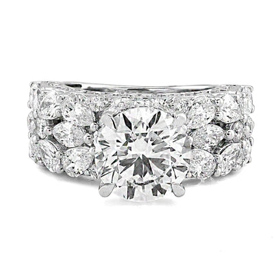 14K White Gold Round Solitaire Tear Drop/Marquise 7.7CT Lab Diamond Side Iced Women Ring - Elite Jewelers - Rings
