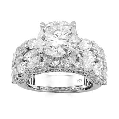 14K White Gold Round Solitaire Tear Drop/Marquise 7.7CT Lab Diamond Side Iced Women Ring - Elite Jewelers - Rings