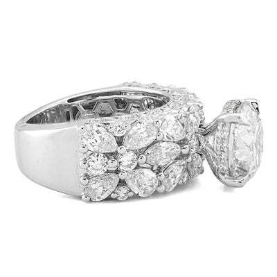 14K White Gold Round Solitaire Tear Drop/Marquise 7.7CT Lab Diamond Side Iced Women Ring - Elite Jewelers - Rings