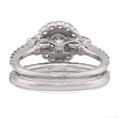 14K White Gold Solitare/Baguette 1.50CT Natural Diamond Flower Women Wedding Ring - Elite Jewelers - Rings