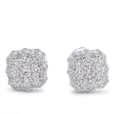 14K White Gold Square Shape Cluster Lab Diamond 0.62CT Men Women Earrings - Elite Jewelers-Earrings