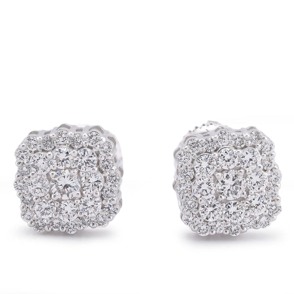 14K White Gold Square Shape Cluster Lab Diamond 0.62CT Men Women Earrings - Elite Jewelers-Earrings