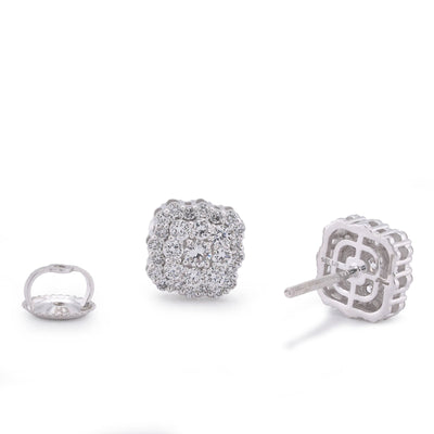14K White Gold Square Shape Cluster Lab Diamond 0.62CT Men Women Earrings - Elite Jewelers-Earrings