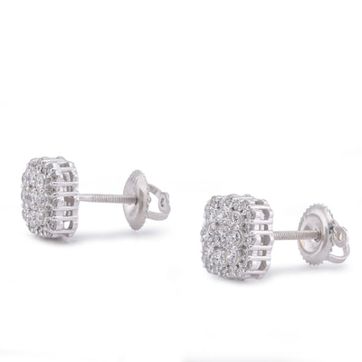 14K White Gold Square Shape Cluster Lab Diamond 0.62CT Men Women Earrings - Elite Jewelers-Earrings