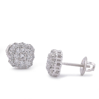 14K White Gold Square Shape Cluster Lab Diamond 0.62CT Men Women Earrings - Elite Jewelers-Earrings