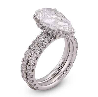 14K White Gold Tear Drop/Pear Shape 5.03CT Solitaire with Band 7.01TC with Band Lab Diamond Women Ring - Elite Jewelers - Rings