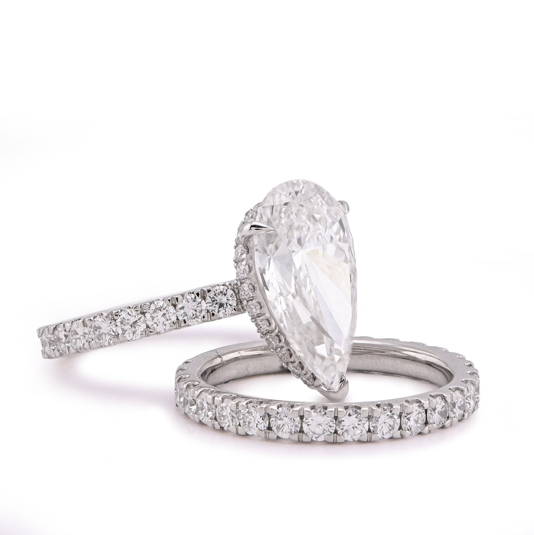 14K White Gold Tear Drop/Pear Shape 5.03CT Solitaire with Band 7.01TC with Band Lab Diamond Women Ring - Elite Jewelers - Rings