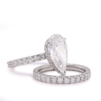 14K White Gold Tear Drop/Pear Shape 5.03CT Solitaire with Band 7.01TC with Band Lab Diamond Women Ring - Elite Jewelers - Rings