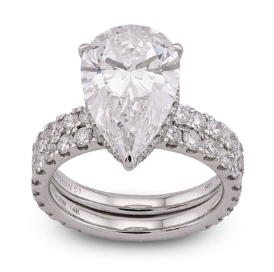 14K White Gold Tear Drop/Pear Shape 5.03CT Solitaire with Band 7.01TC with Band Lab Diamond Women Ring - Elite Jewelers - Rings