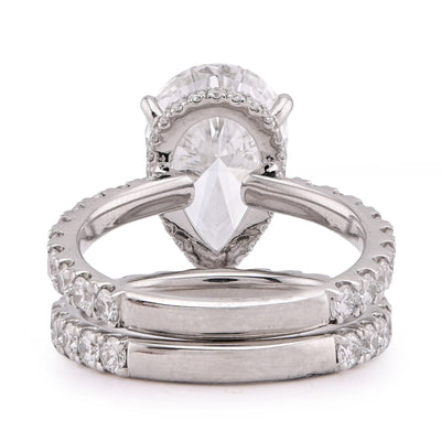 14K White Gold Tear Drop/Pear Shape 5.03CT Solitaire with Band 7.01TC with Band Lab Diamond Women Ring - Elite Jewelers - Rings
