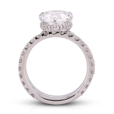 14K White Gold Tear Drop/Pear Shape 5.03CT Solitaire with Band 7.01TC with Band Lab Diamond Women Ring - Elite Jewelers - Rings