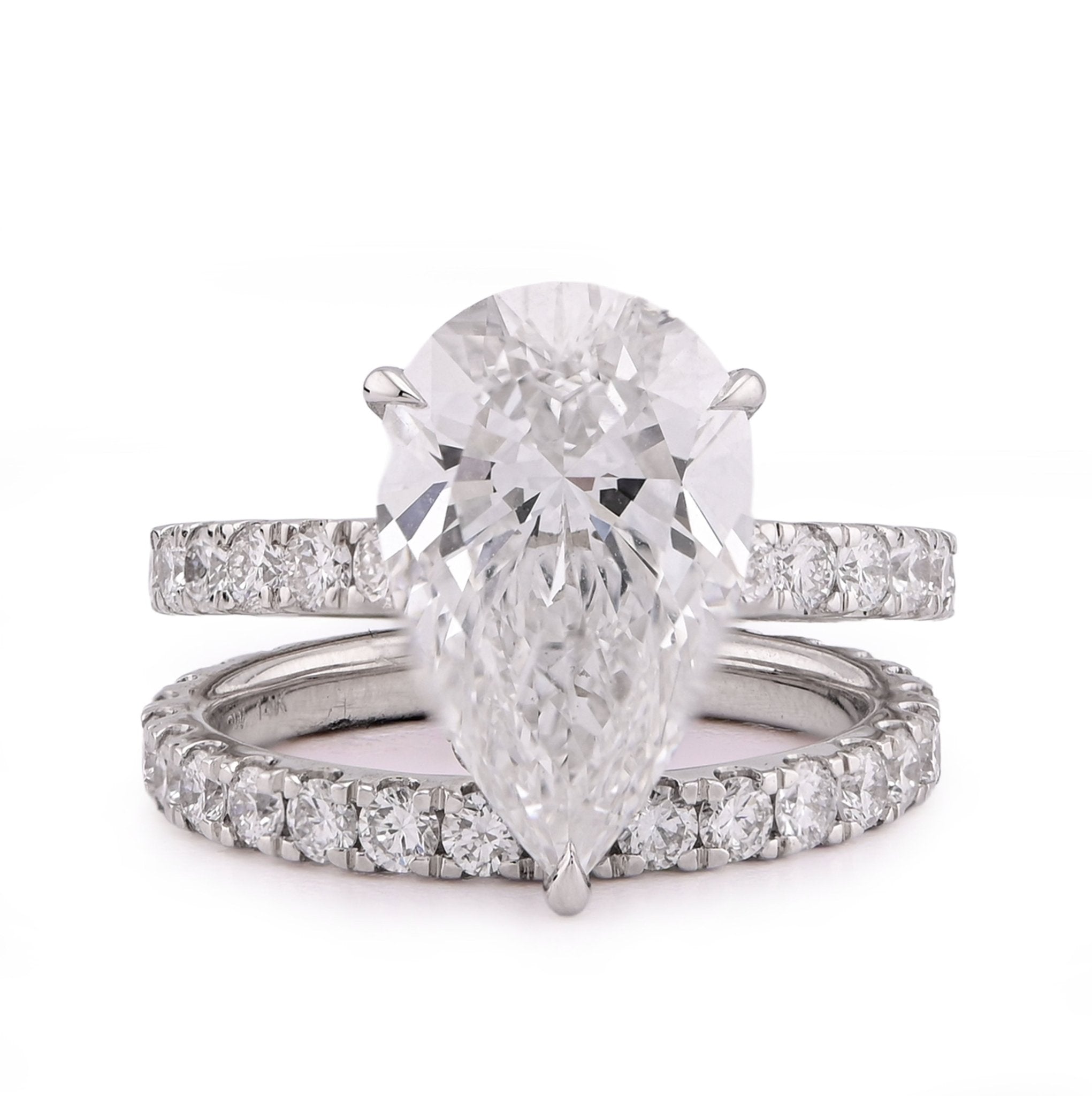 14K White Gold Tear Drop/Pear Shape 5.03CT Solitaire with Band 7.01TC with Band Lab Diamond Women Ring - Elite Jewelers - Rings