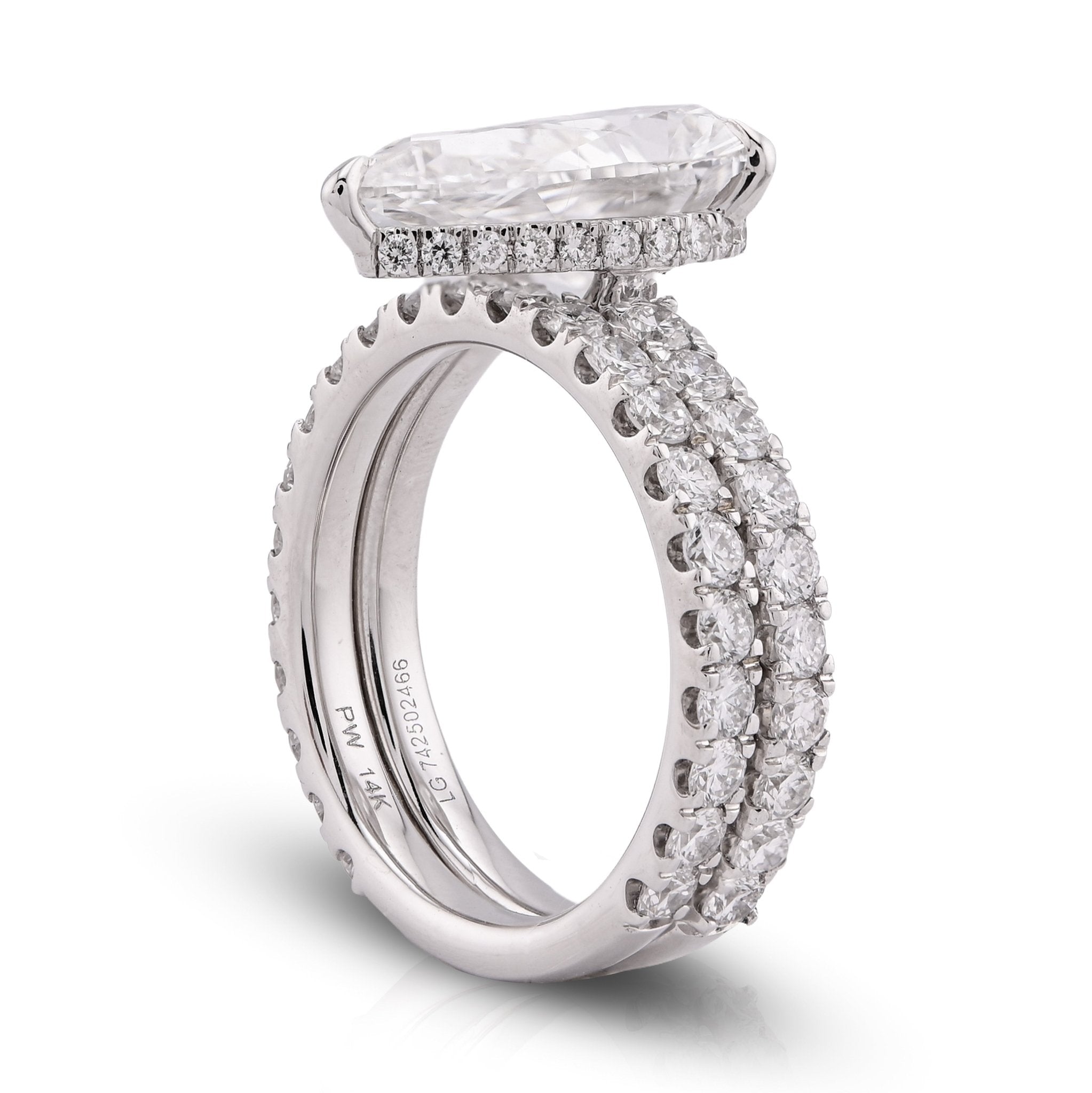 14K White Gold Tear Drop/Pear Shape 5.03CT Solitaire with Band 7.01TC with Band Lab Diamond Women Ring - Elite Jewelers - Rings