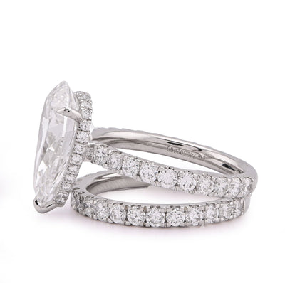 14K White Gold Tear Drop/Pear Shape 5.03CT Solitaire with Band 7.01TC with Band Lab Diamond Women Ring - Elite Jewelers - Rings