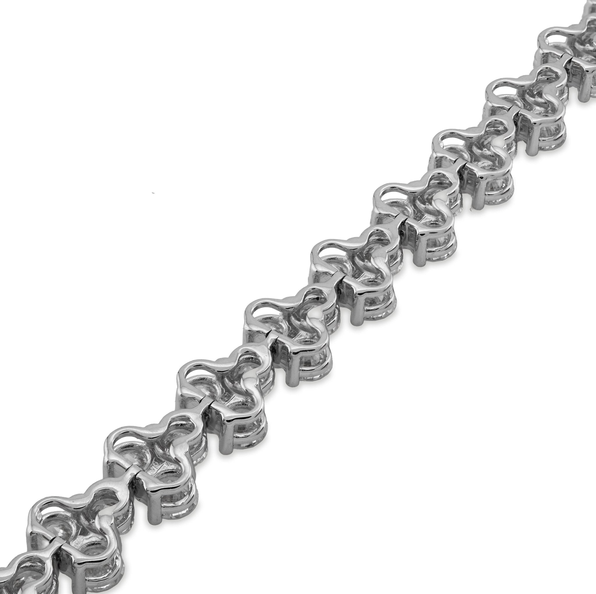 14K White Gold Three Leaf Clover 13CT Solitaire Diamond 13CT Bracelet 7" Men Women - Elite Jewelers - Bracelets
