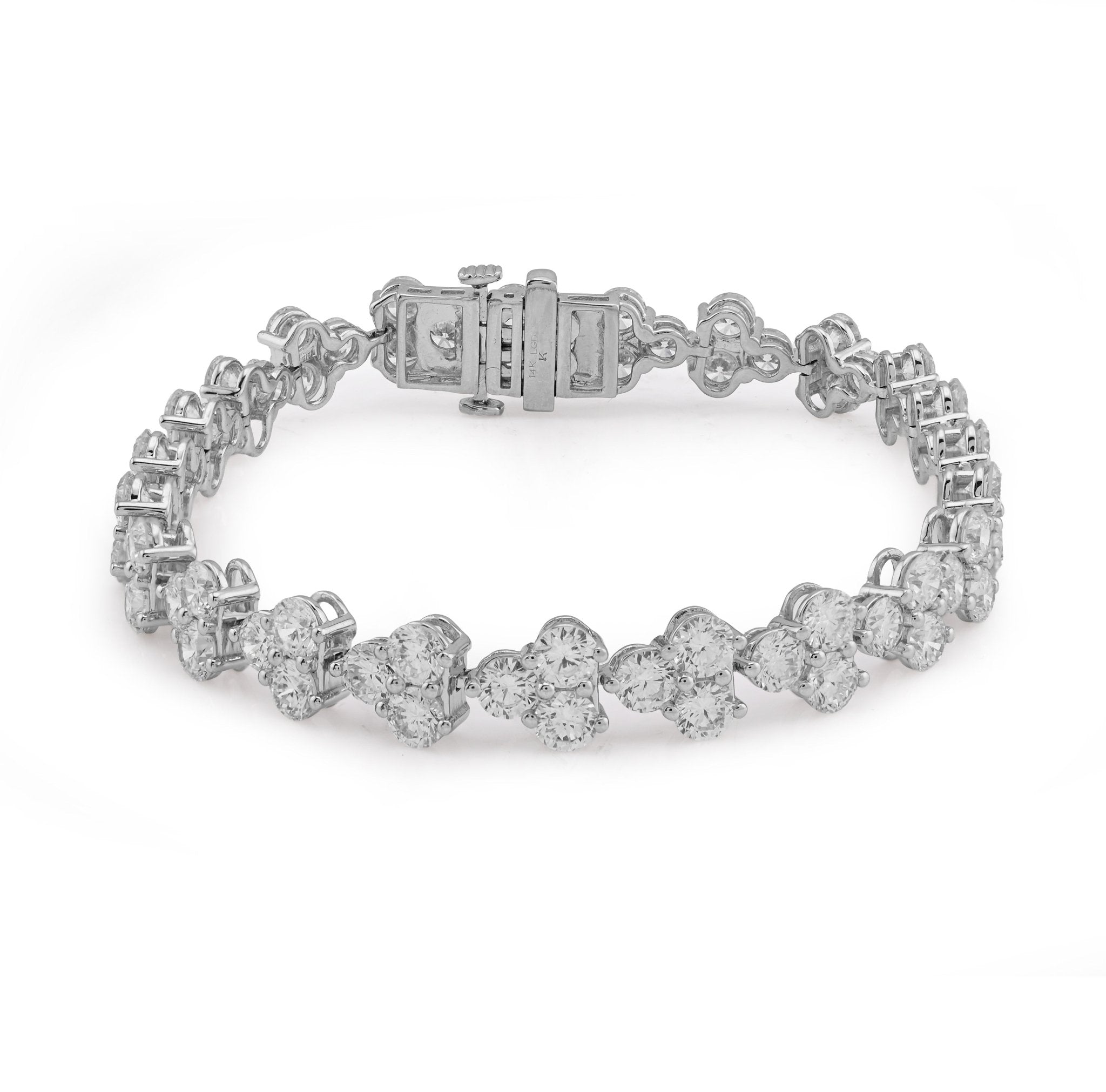 14K White Gold Three Leaf Clover 13CT Solitaire Diamond 13CT Bracelet 7" Men Women - Elite Jewelers - Bracelets