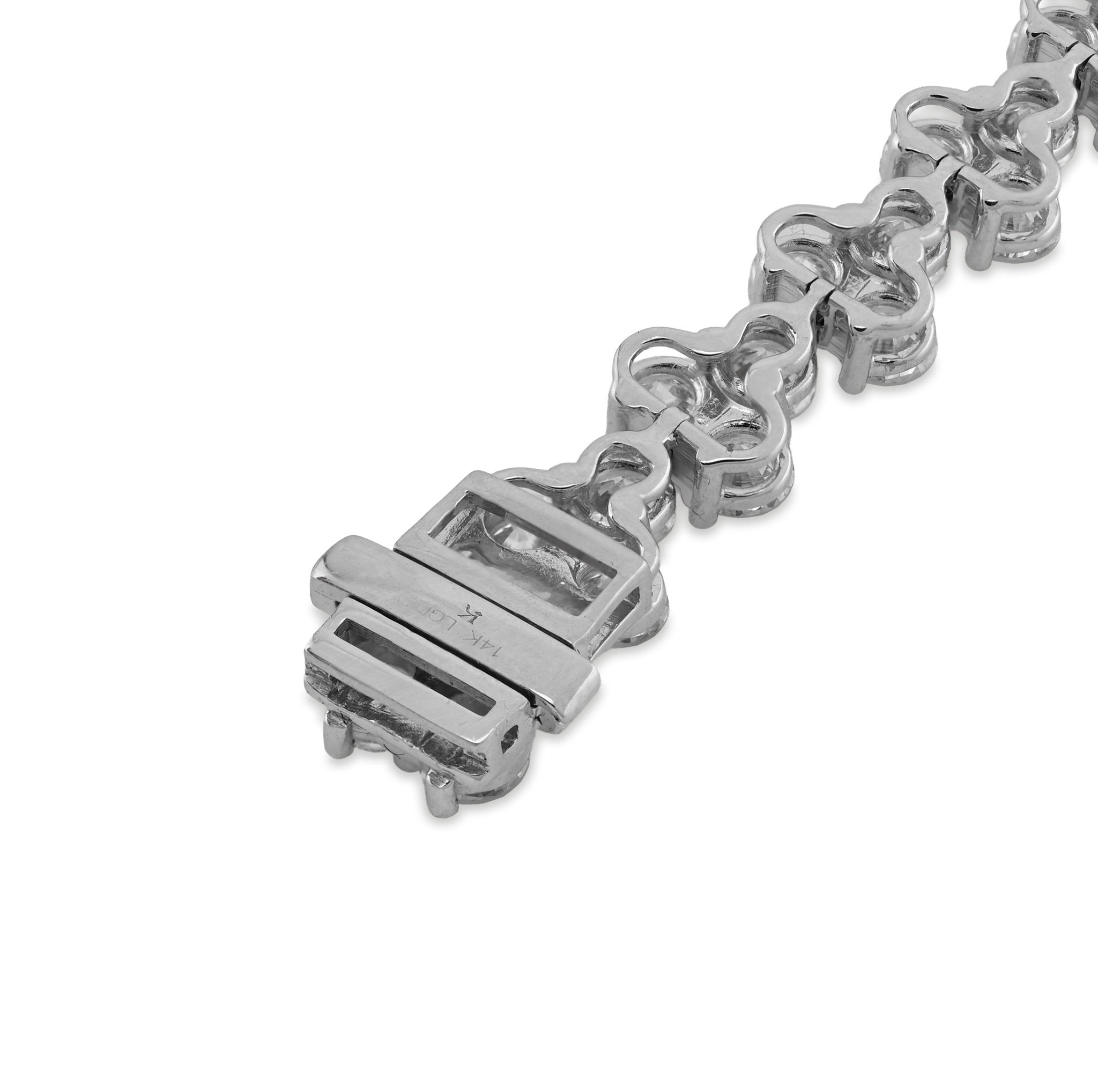14K White Gold Three Leaf Clover 13CT Solitaire Diamond 13CT Bracelet 7" Men Women - Elite Jewelers - Bracelets
