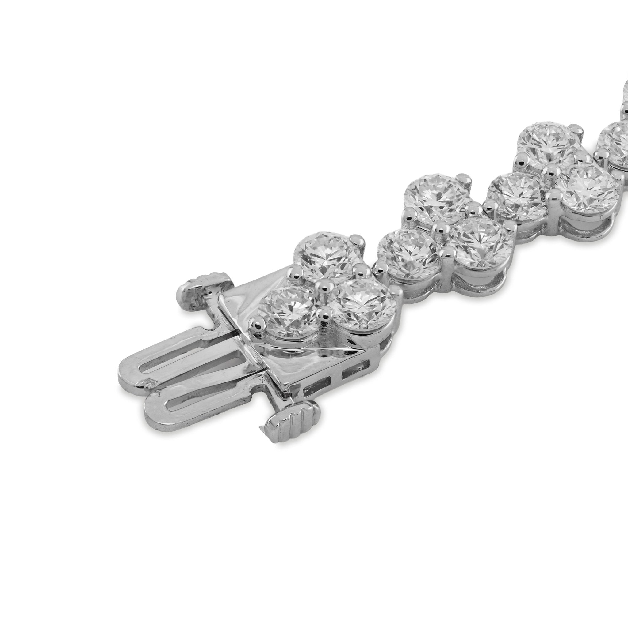 14K White Gold Three Leaf Clover 13CT Solitaire Diamond 13CT Bracelet 7" Men Women - Elite Jewelers - Bracelets