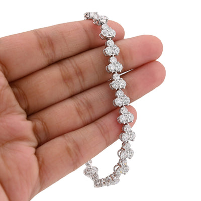 14K White Gold Three Leaf Clover 13CT Solitaire Diamond 13CT Bracelet 7" Men Women - Elite Jewelers - Bracelets