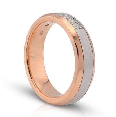 14K White/Rose Gold 0.25CT Natural Diamond Prong Set Centre Men band - Elite Jewelers - Rings