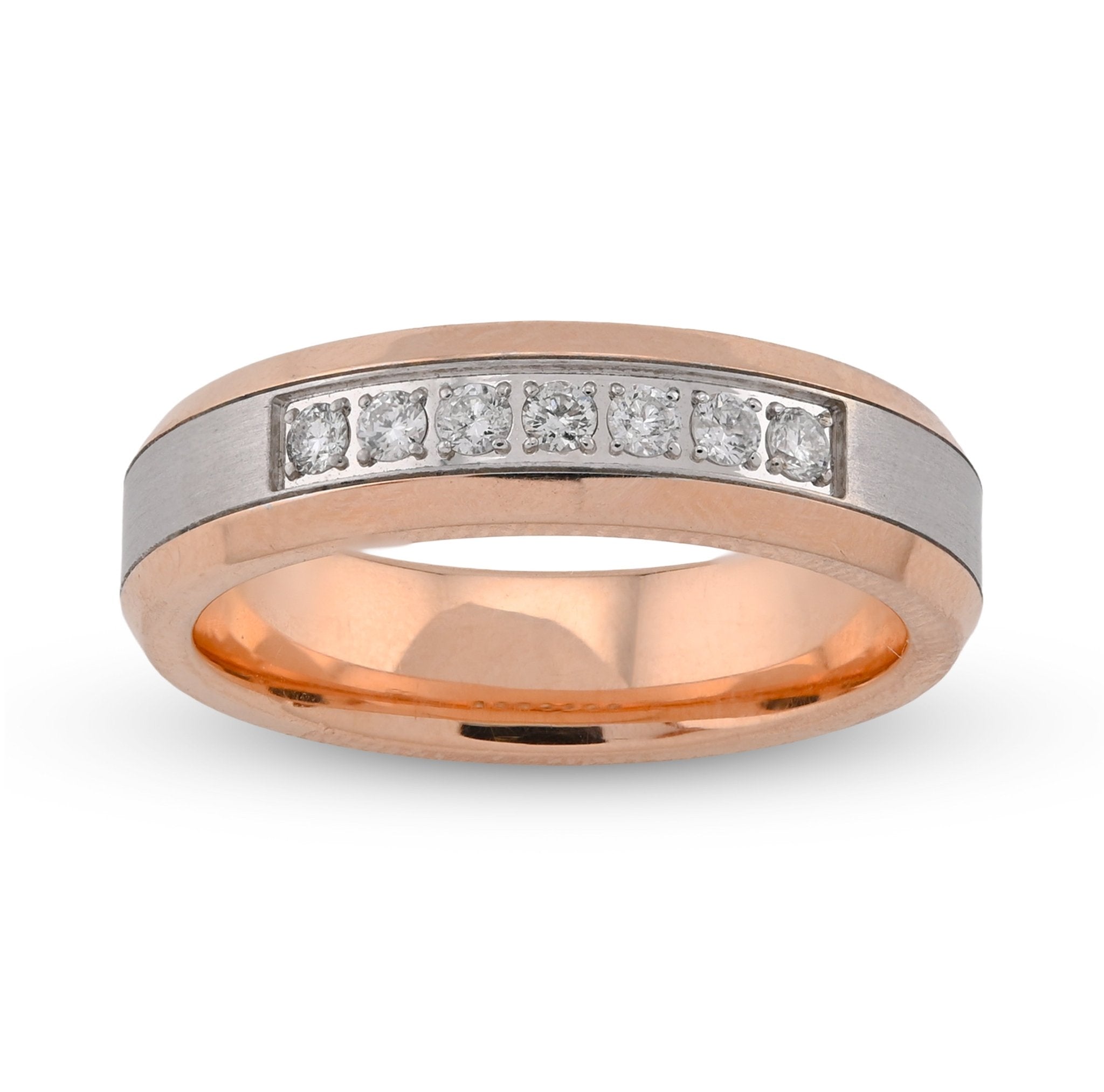 14K White/Rose Gold 0.25CT Natural Diamond Prong Set Centre Men band - Elite Jewelers - Rings