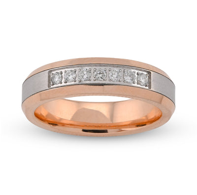 14K White/Rose Gold 0.25CT Natural Diamond Prong Set Centre Men band - Elite Jewelers - Rings