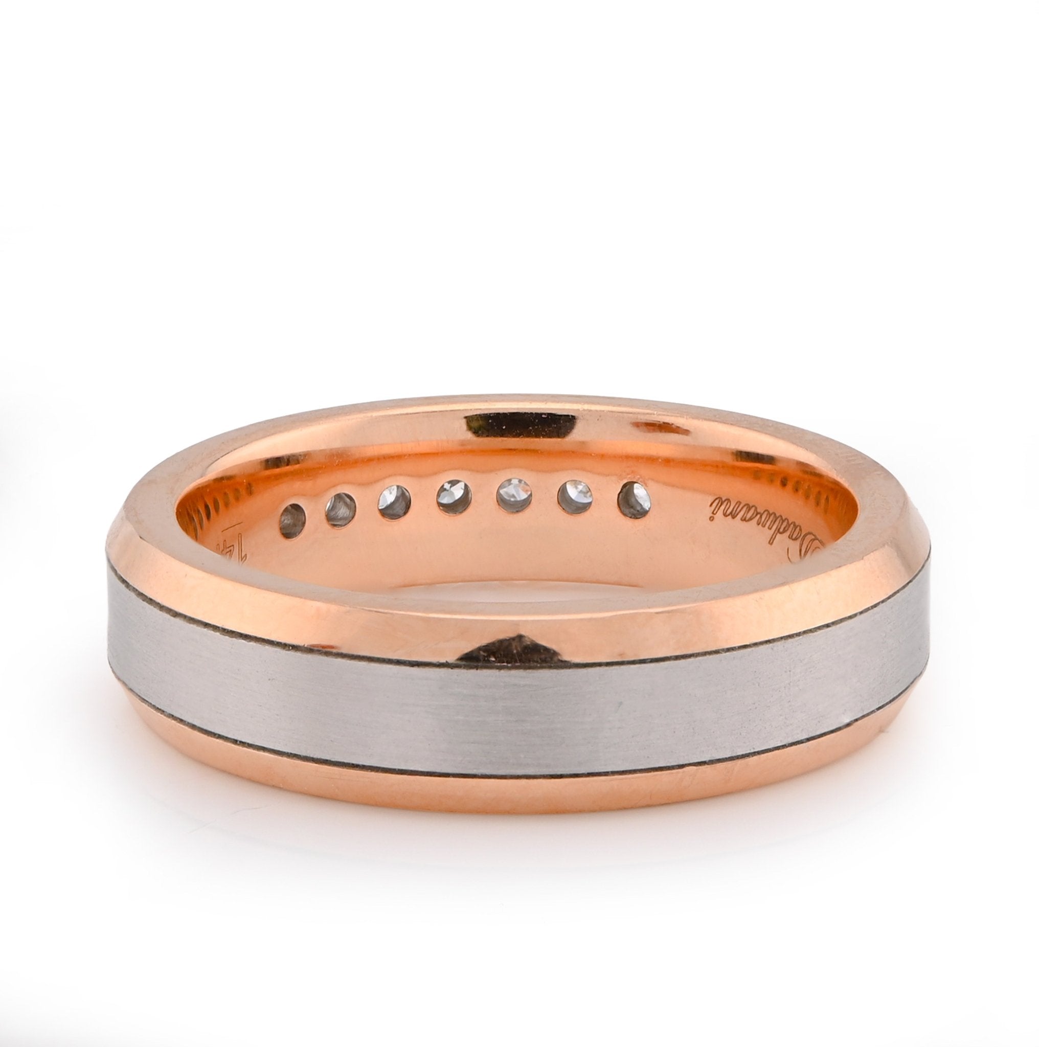 14K White/Rose Gold 0.25CT Natural Diamond Prong Set Centre Men band - Elite Jewelers - Rings