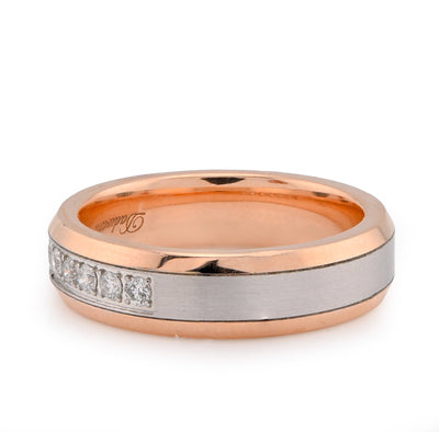 14K White/Rose Gold 0.25CT Natural Diamond Prong Set Centre Men band - Elite Jewelers - Rings