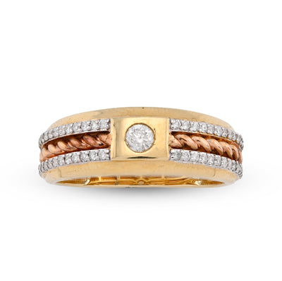 14K White/Rose Gold 0.42CT Centre Solitaire 2 Row Side Natural Diamond 2 Tone Men Band - Elite Jewelers - Rings