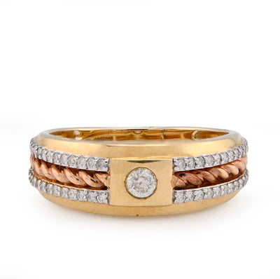 14K White/Rose Gold 0.42CT Centre Solitaire 2 Row Side Natural Diamond 2 Tone Men Band - Elite Jewelers - Rings