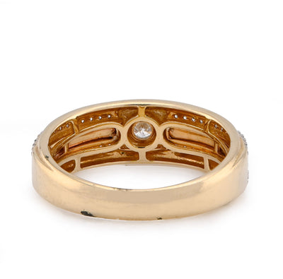 14K White/Rose Gold 0.42CT Centre Solitaire 2 Row Side Natural Diamond 2 Tone Men Band - Elite Jewelers - Rings