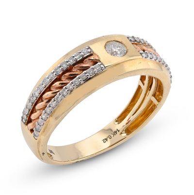 14K White/Rose Gold 0.42CT Centre Solitaire 2 Row Side Natural Diamond 2 Tone Men Band - Elite Jewelers - Rings