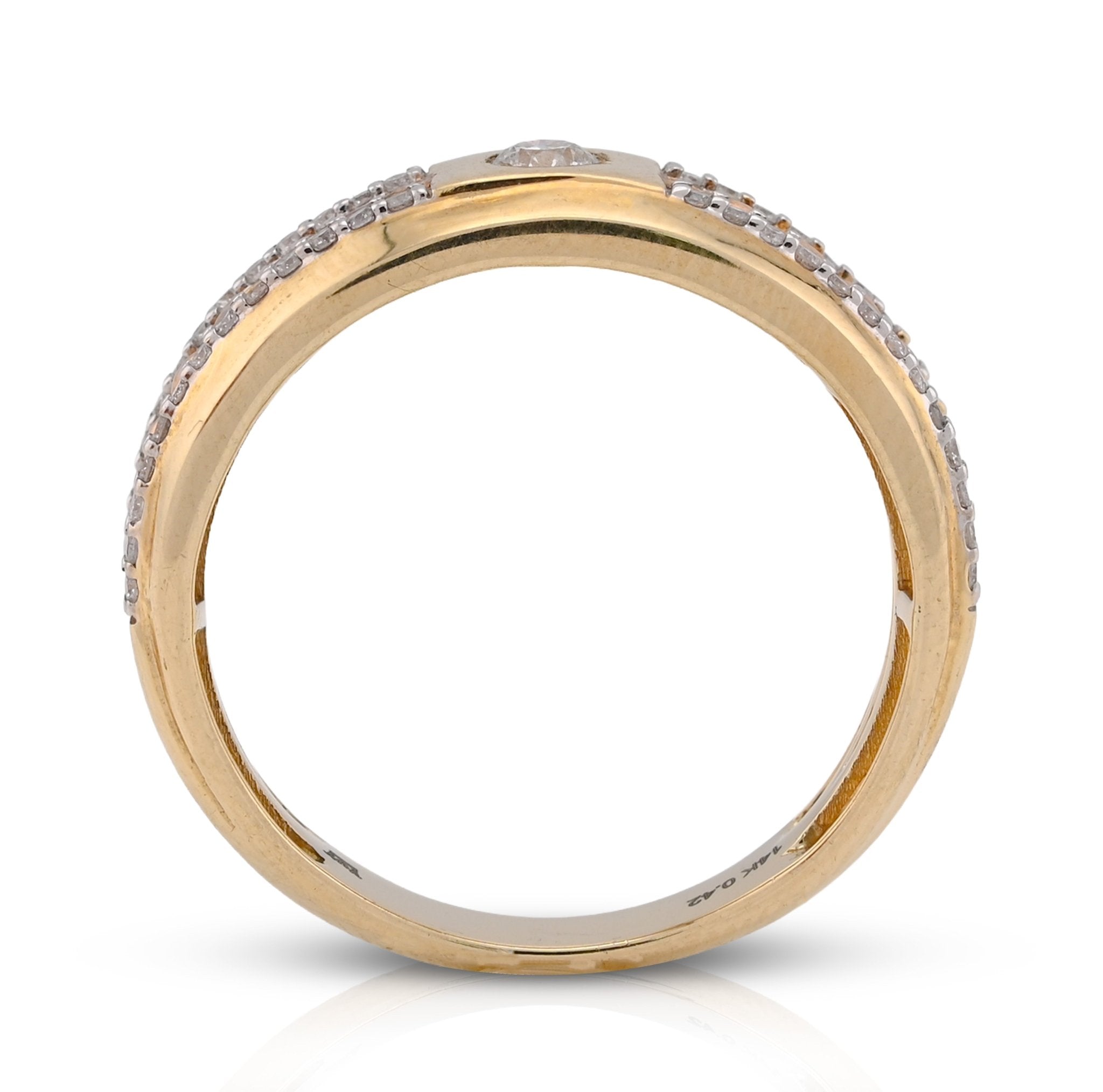 14K White/Rose Gold 0.42CT Centre Solitaire 2 Row Side Natural Diamond 2 Tone Men Band - Elite Jewelers - Rings