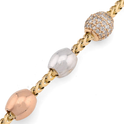 14K White/Yellow/Rose Gold 2.27CT Natural Diamond Round Bead Franco Link 41.4g Bracelet - Elite Jewelers - Bracelets