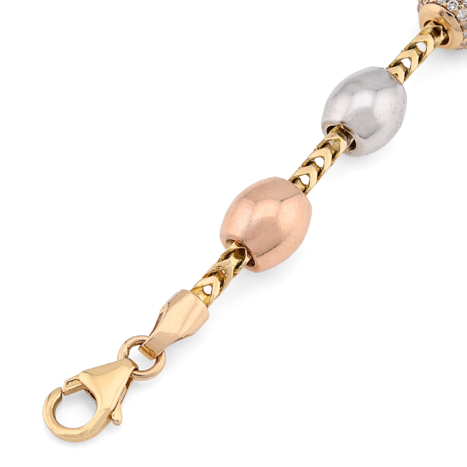 14K White/Yellow/Rose Gold 2.27CT Natural Diamond Round Bead Franco Link 41.4g Bracelet - Elite Jewelers - Bracelets