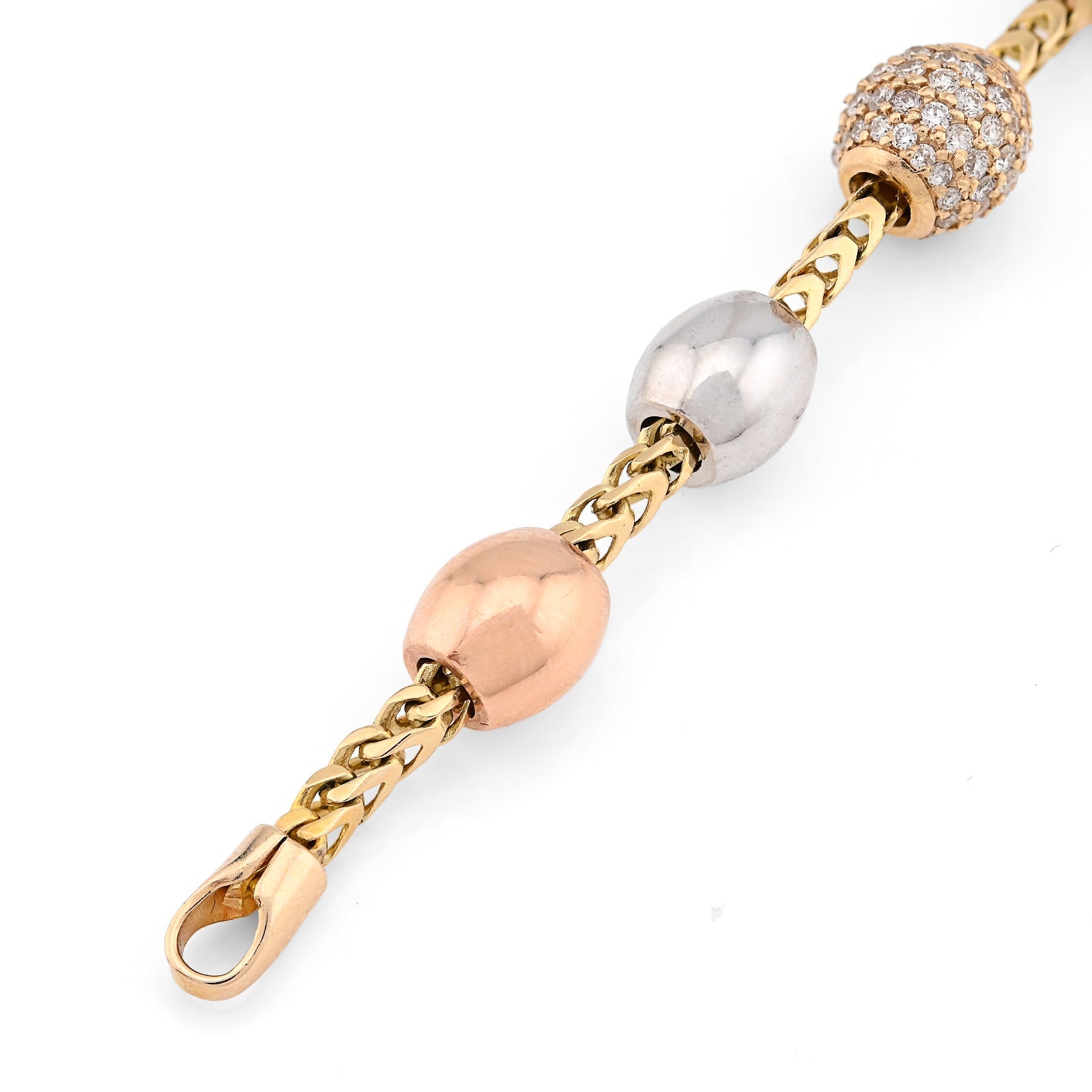 14K White/Yellow/Rose Gold 2.27CT Natural Diamond Round Bead Franco Link 41.4g Bracelet - Elite Jewelers - Bracelets