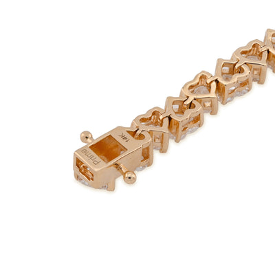 14K Yellow 30 Pointer Solitaire Gold Heart Link 12.84CT Lab Diamond 7" Women Bracelet - Elite Jewelers - Bracelets